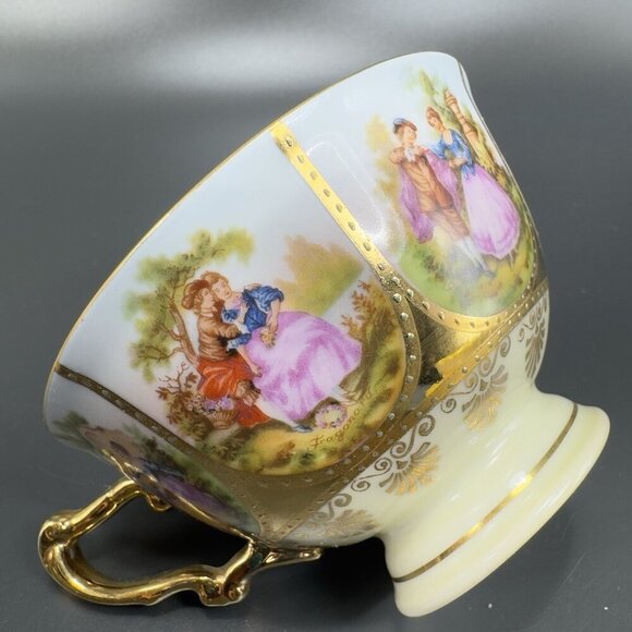 NC Western Germany Love Story Set Teacup Saucer Set Fine Porcelain Heavy Gold - Picture 7 of 16